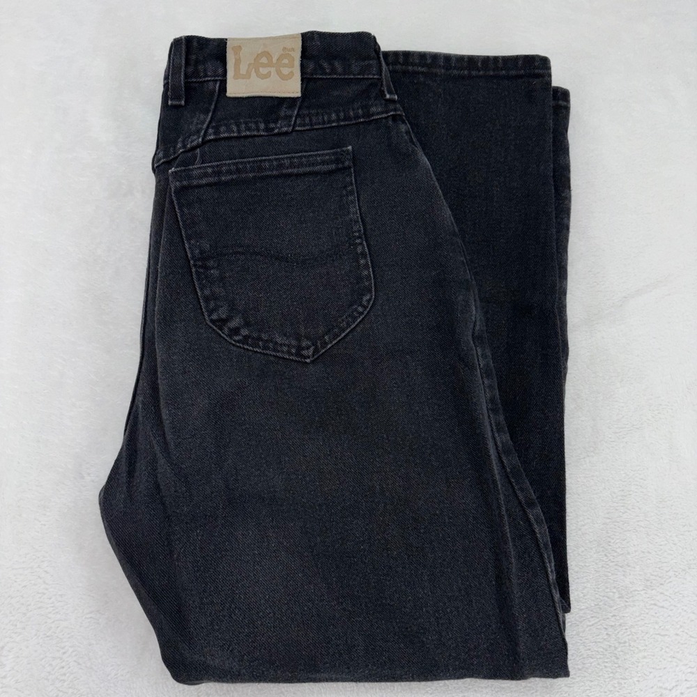 Vintage Lee High Waisted Mom Jeans Black Tapered Leg Made in USA 14 Short 305-55